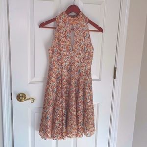 Angie Multicolored, halter lace minidress with back and front key hole feature